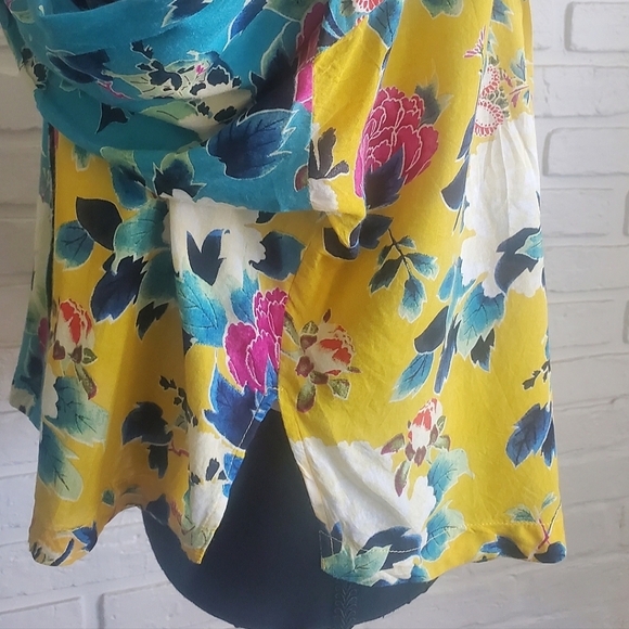 Anthropologie Tropical Floral Button Down Shirt Blouse Top Long Sleeves Size XSP - Picture 6 of 11